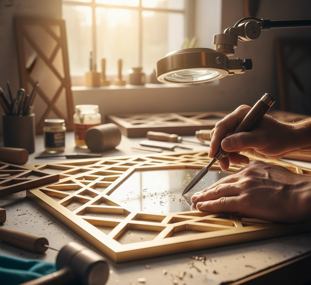 Artisan working on mirror frame